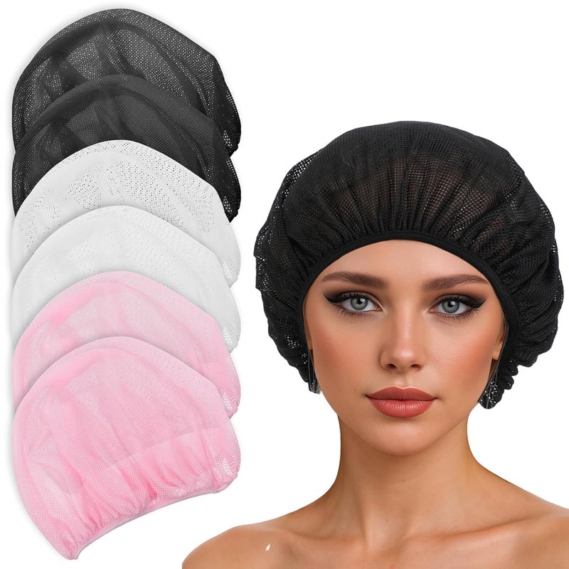 guduling 6pcs Hair Net for Sleeping, Net Plopping Cap for Drying Curly Hair, Elastic Band, Suitable for Drying Hairs, Kitchen, White, Pink, Black - Image 1